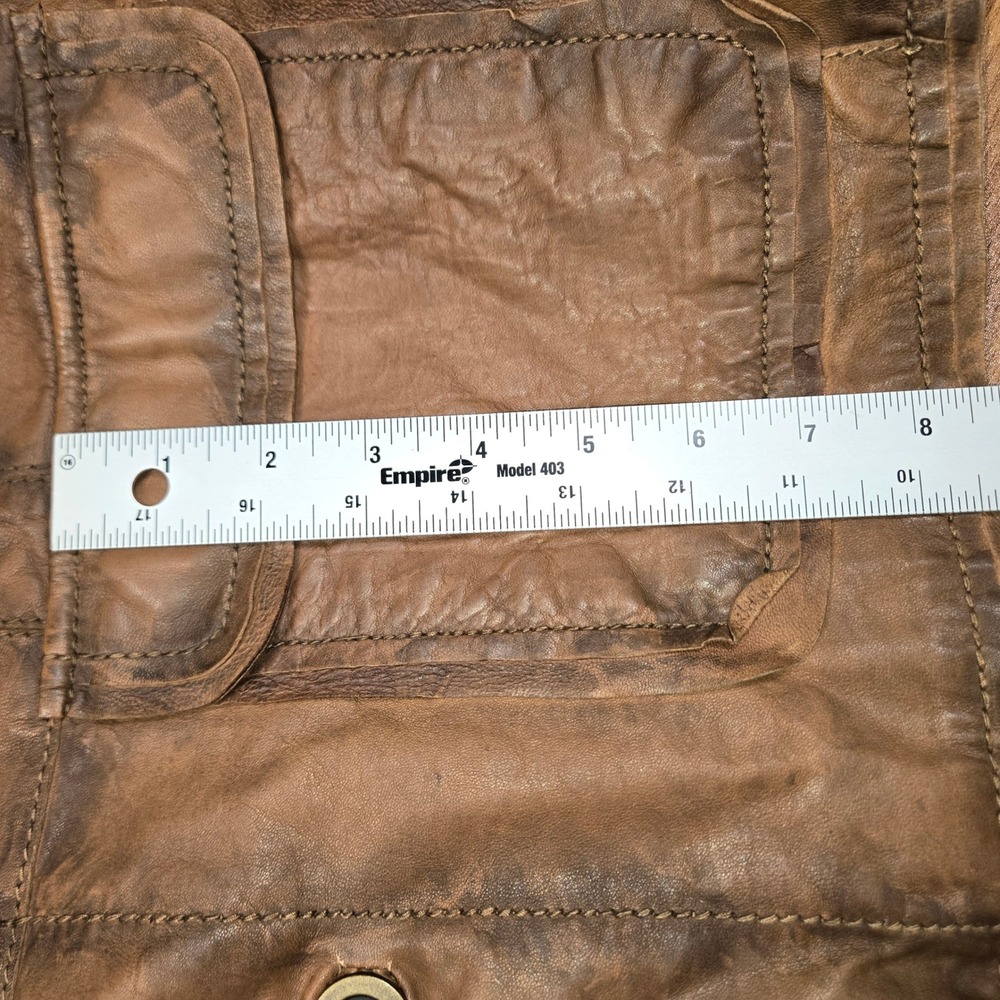 Missani Le Collezioni Mens Brown Distressed Leather Button Front Jacket Size M - Picture 8 of 9